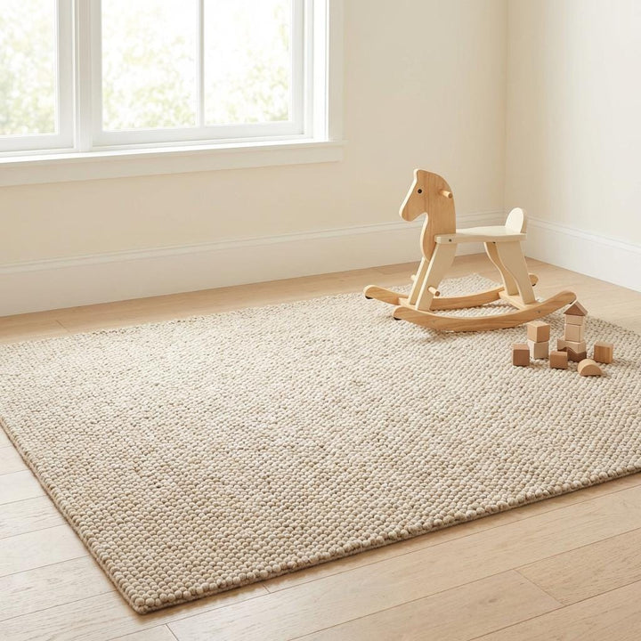 Translation missing: es.Chunky Textured Neutral Area Rug, Thick Cream Pebble Weave Cozy Floor Carpet