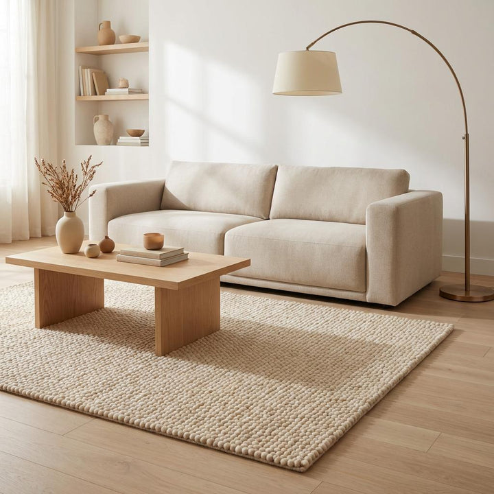 Translation missing: es.Chunky textured neutral area rug with thick looped plush surface for cozy bedroom and living room warmth