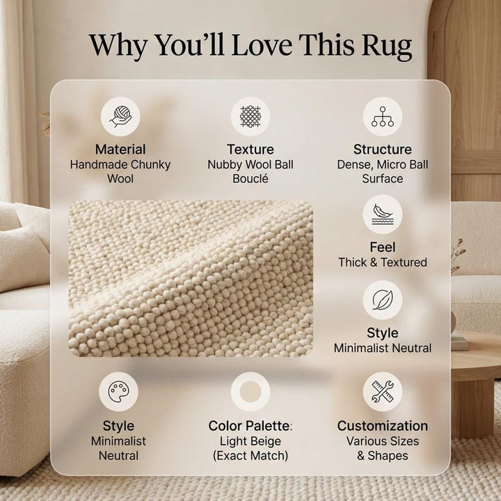 Translation missing: es.Chunky textured neutral area rug with thick looped plush surface for cozy living room and bedroom comfort