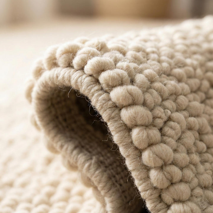 Translation missing: es.Chunky textured neutral area rug with thick looped plush surface for cozy bedroom and living room warmth