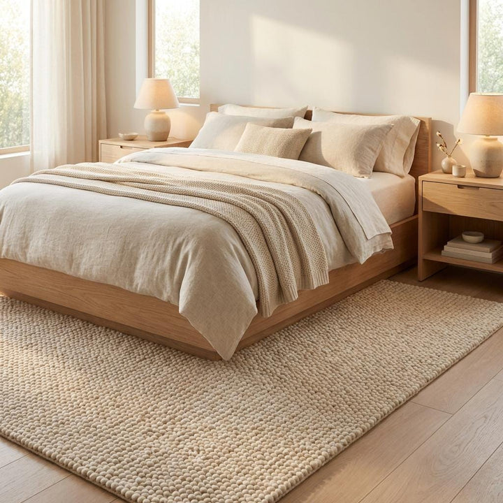 Translation missing: es.Chunky textured neutral area rug with thick looped plush surface for cozy living spaces