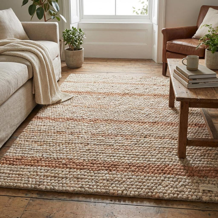 Translation missing: es.Chunky Wool Area Rug, Neutral Striped Textured Rug, Modern Organic Cozy Living Room Carpet