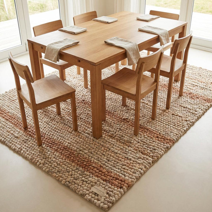 Translation missing: es.Chunky Wool Area Rug, Neutral Striped Textured Rug, Modern Organic Cozy Living Room Carpet