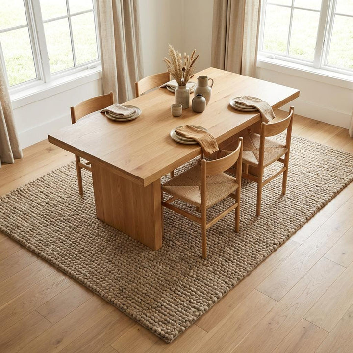 Translation missing: es.Chunky wool area rug with thick braided texture in neutral beige for cozy living room floors