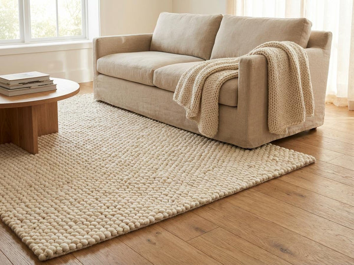 Translation missing: es.Chunky wool ivory area rug with thick, textured oversized loops and plush Scandinavian design