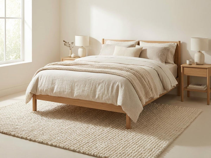 Translation missing: es.Chunky wool ivory area rug with thick textured rounded wool loops and soft Scandinavian neutral design