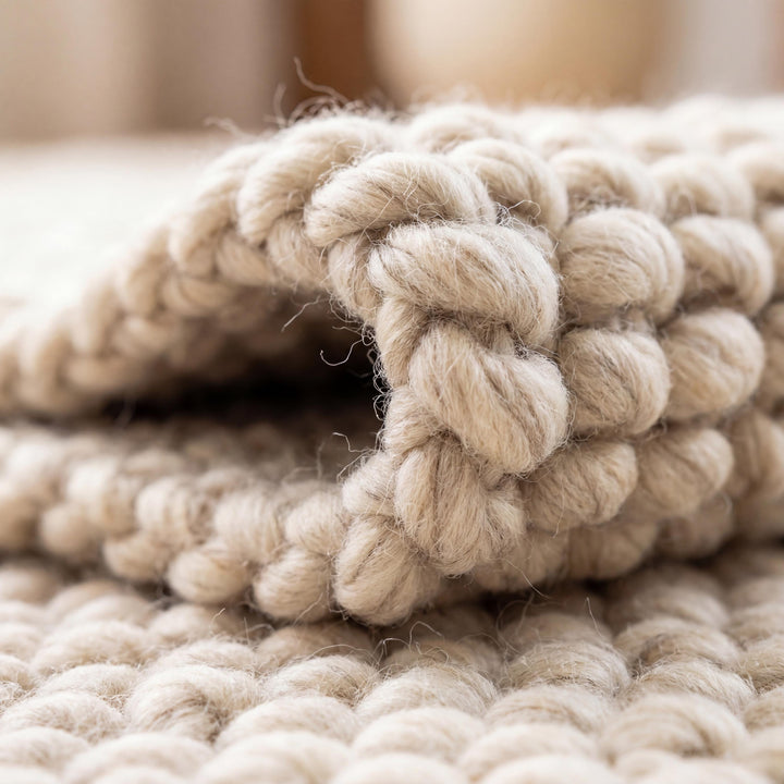Translation missing: es.Chunky wool knit neutral area rug with thick textured loop design for cozy Scandinavian minimalist decor