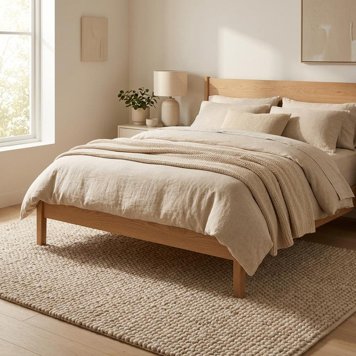 Translation missing: es.Chunky Wool Knit Neutral Area Rug, Thick Textured Loop Rug, Cozy Scandinavian Minimalist Floor Rug