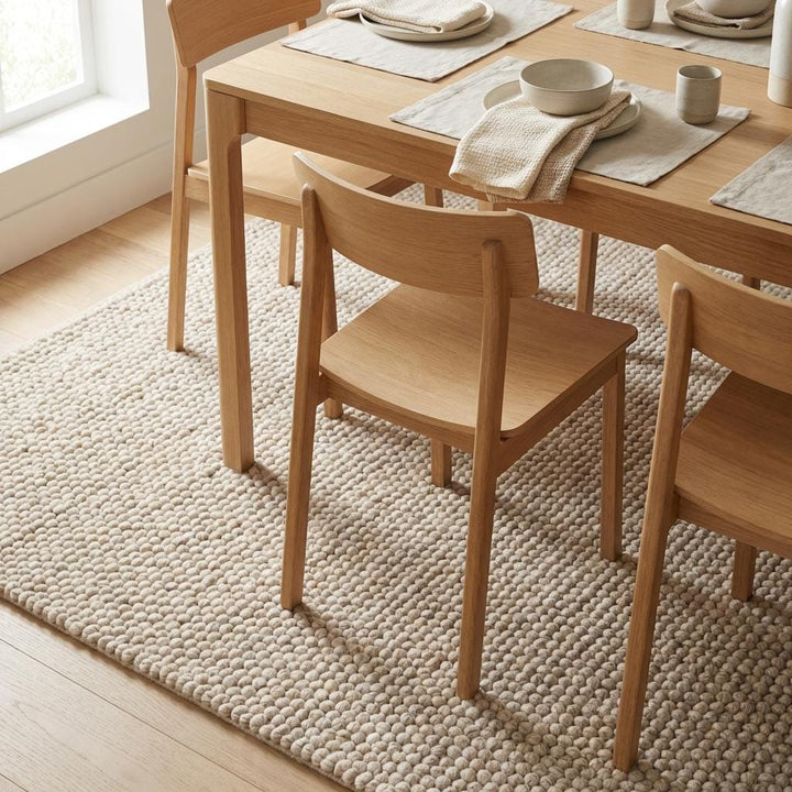 Translation missing: es.Chunky Wool Knit Neutral Area Rug, Thick Textured Loop Rug, Cozy Scandinavian Minimalist Floor Rug