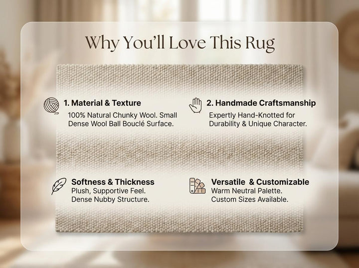 Translation missing: es.Chunky Wool Loop Area Rug, Neutral Handcrafted Textured Modern Organic Living Room Carpet