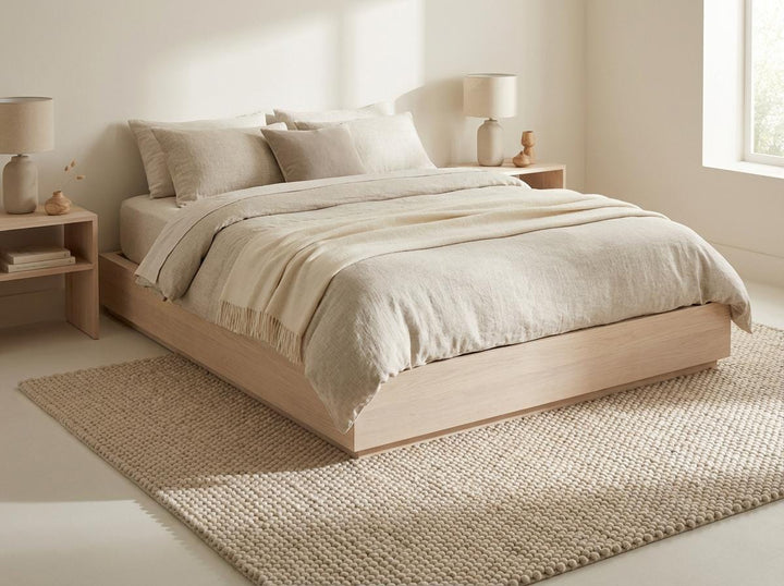 Translation missing: es.Edge detail of chunky looped wool rug showing clean rectangular finish