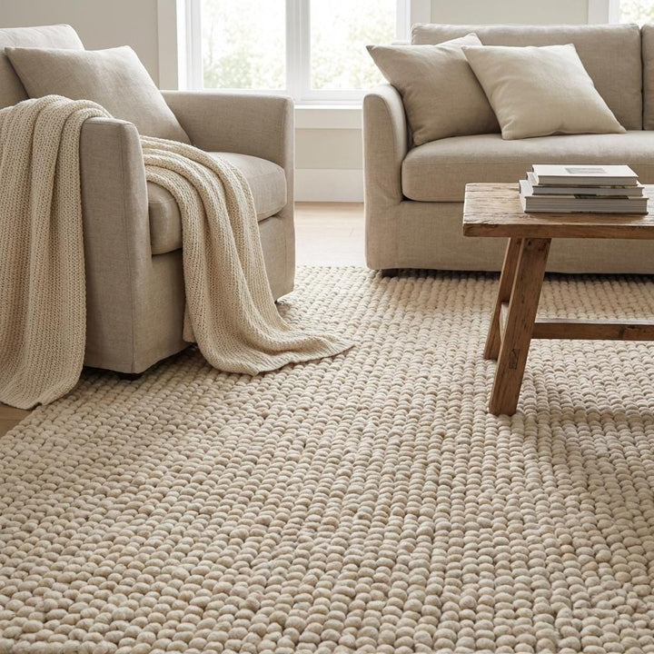 Translation missing: es.Chunky wool loop rug in cream with thick, textured oversized yarn loops for cozy, modern organic decor