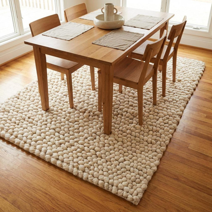 Translation missing: es.Chunky wool loop rug in cream with thick, textured yarn loops for a cozy, modern organic look