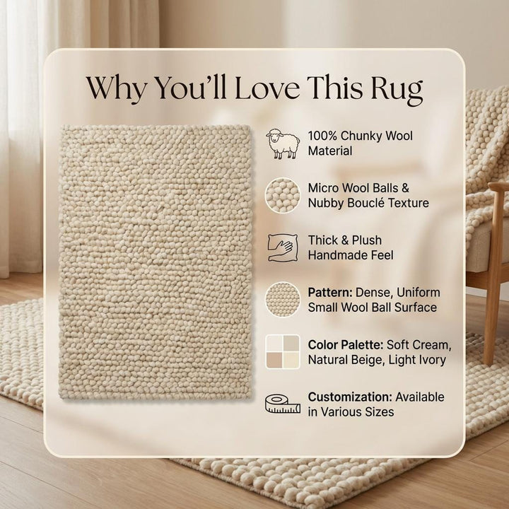 Translation missing: es.Cream chunky wool loop rug with thick textured yarn loops and modern organic design