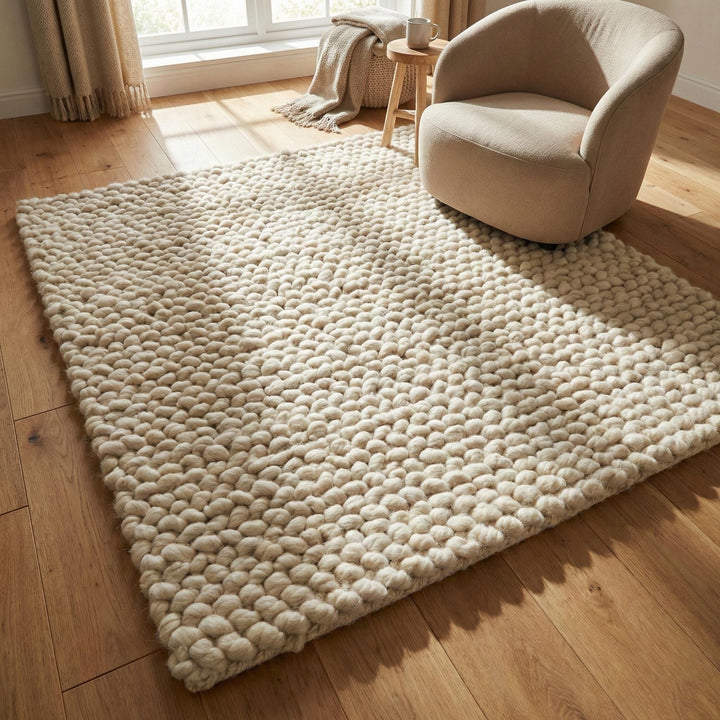 Translation missing: es.Chunky wool loop rug in cream with oversized yarn loops and plush textured surface for cozy modern interiors