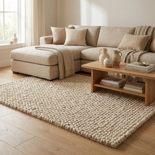 Translation missing: es.Chunky wool loop rug in cream with thick textured loops for cozy modern organic decor