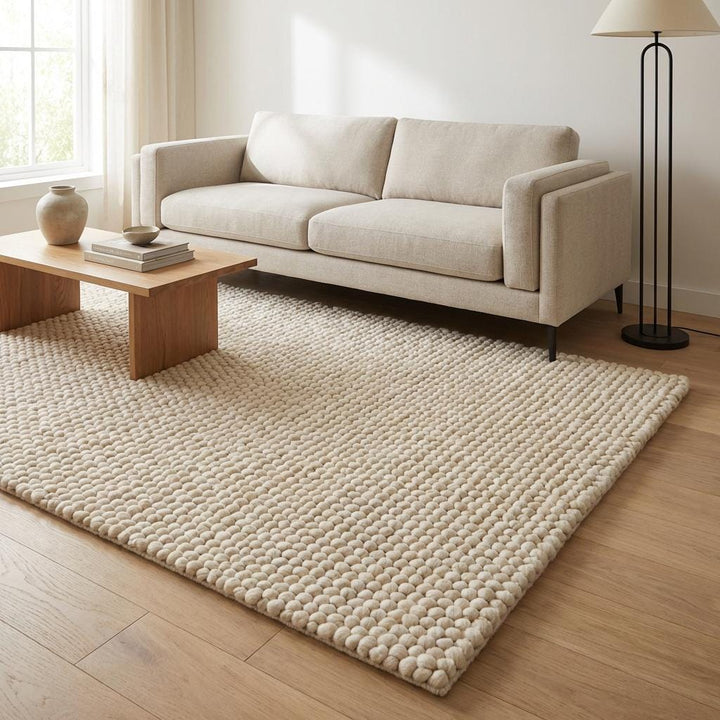 Translation missing: es.Cream chunky wool loop rug with thick textured yarn, modern cozy handcrafted area carpet