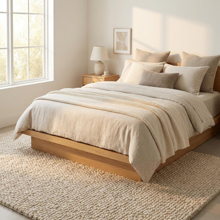 Translation missing: es.Chunky wool loop rug with oversized cream loops and plush texture for cozy, neutral hygge decor