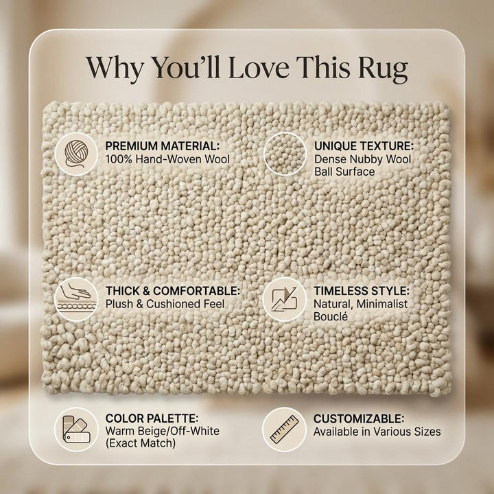 Translation missing: es.Handcrafted chunky wool loop rug with plush cream texture for cozy neutral decor
