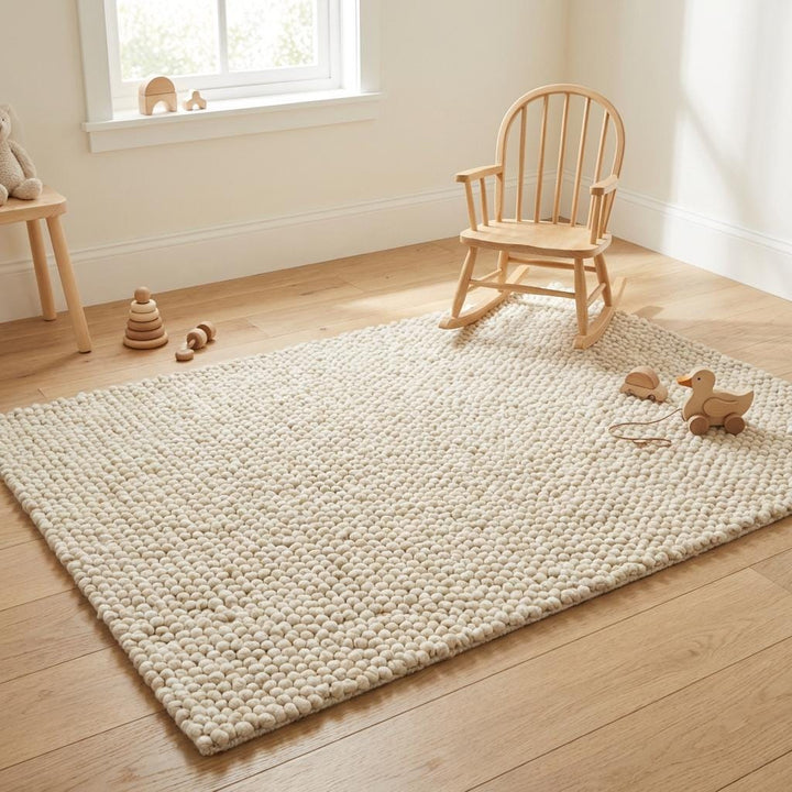 Translation missing: es.Chunky wool loop rug in cream with oversized loops and plush texture for cozy neutral decor