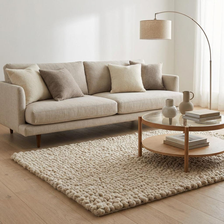 Translation missing: es.Handcrafted chunky wool loop rug in cream with plush, oversized loops and cozy textured design