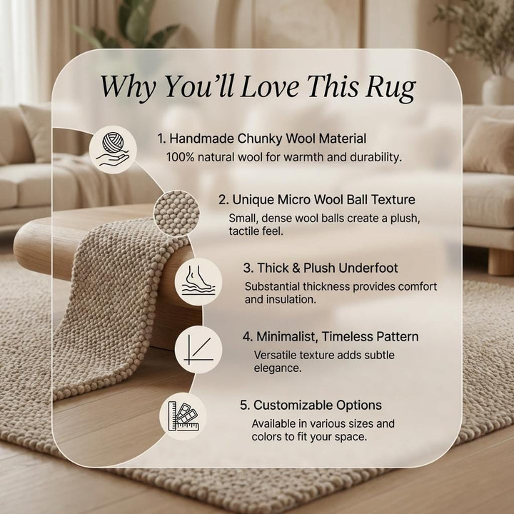 Translation missing: es.Chunky Wool Loop Rug Neutral Beige Handwoven Thick Textured Minimalist Scandinavian Area Rug Cozy Modern Home Decor