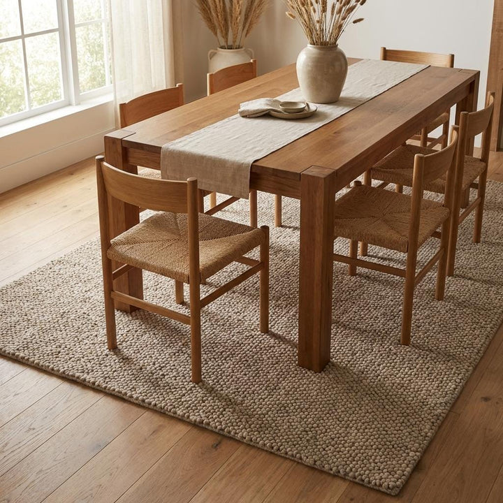 Translation missing: es.Chunky Wool Loop Rug Neutral Beige Handwoven Thick Textured Minimalist Scandinavian Area Rug Cozy Modern Home Decor