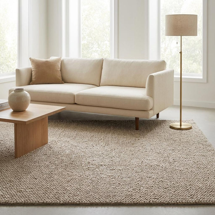 Translation missing: es.Chunky Wool Loop Rug Neutral Beige Handwoven Thick Textured Minimalist Scandinavian Area Rug Cozy Modern Home Decor