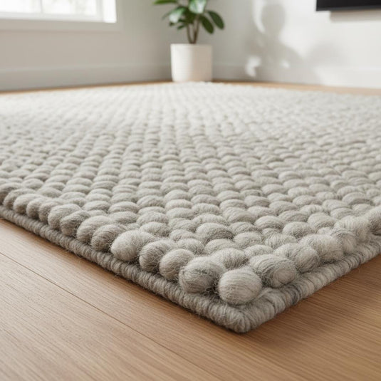 Translation missing: es.Chunky Wool Loop Rug, Textured Neutral Wool Area Rug, Handmade Pebble Carpet, Cozy Farmhouse Decor, Natural Wool Mat, Scandinavian Style