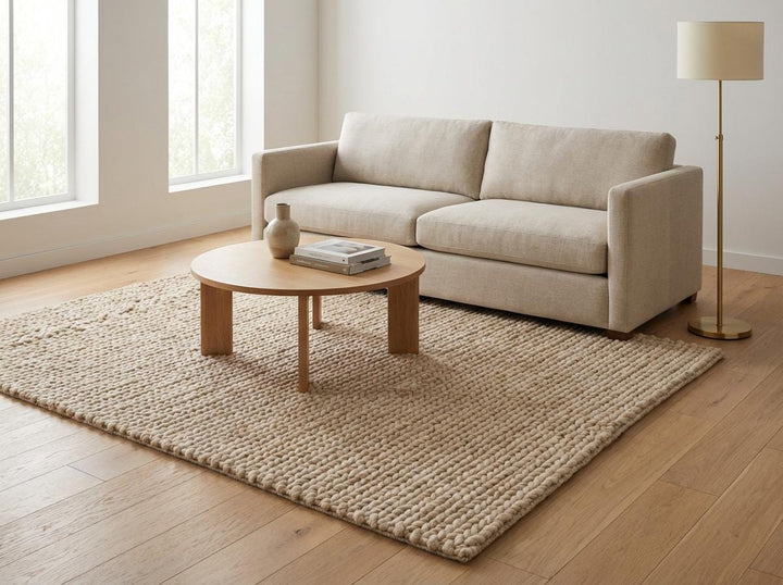 Translation missing: es.Chunky Wool Neutral Area Rug, Thick Textured Cozy Floor Rug for Modern Organic Living Spaces