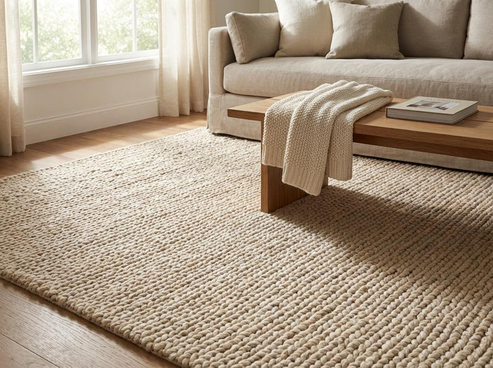 Translation missing: es.Chunky Wool Neutral Area Rug, Thick Textured Cozy Floor Rug for Modern Organic Living Spaces