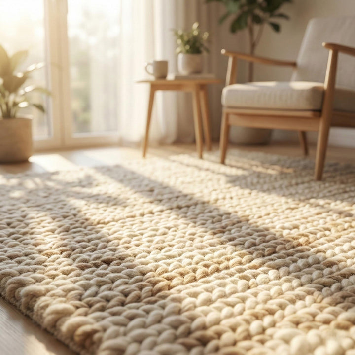 Translation missing: es.Chunky wool neutral area rug with thick knit texture for cozy modern living spaces
