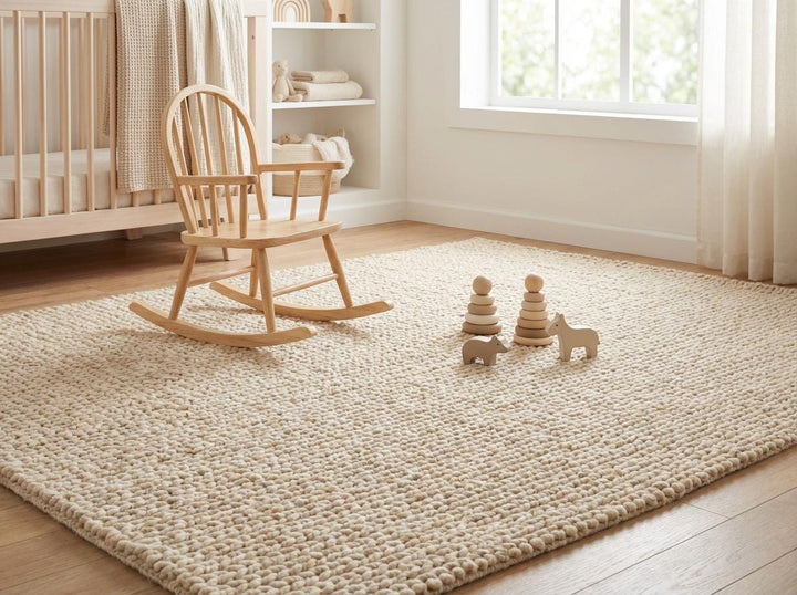 Translation missing: es.Chunky Wool Neutral Area Rug, Thick Textured Cozy Floor Rug for Modern Organic Living Spaces