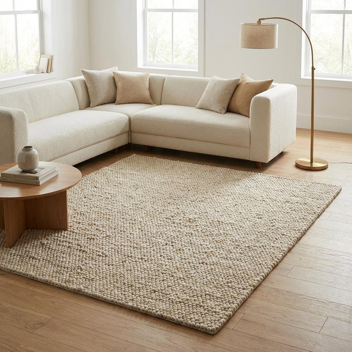 Translation missing: es.Chunky Wool Neutral Area Rug, Thick Textured Cream Floor Rug for Cozy Modern Interiors