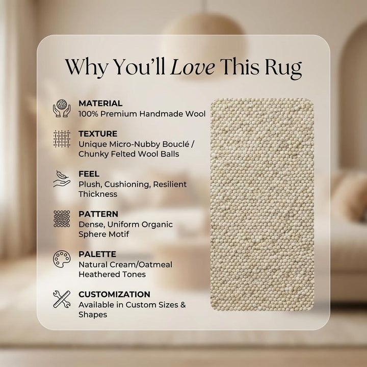 Translation missing: es.Chunky Wool Neutral Area Rug, Thick Textured Cream Floor Rug for Cozy Modern Interiors