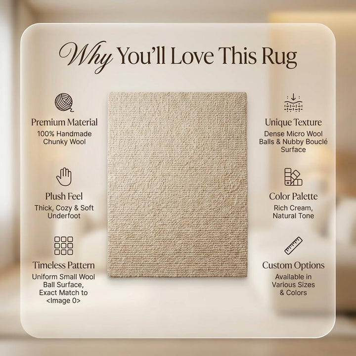 Translation missing: fr.Thick ivory chunky wool pebble rug with textured looped design for cozy modern living rooms