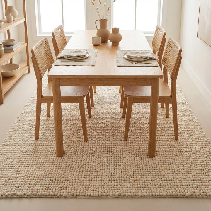 Translation missing: fr.Chunky wool pebble rug with thick ivory loops adding cozy texture to modern living room