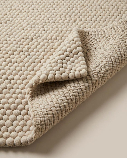 Translation missing: es.Chunky Wool Pom Pom Rug, Handmade Wool Ball Carpet, Cozy Neutral Boho Nursery Rug, Soft Textured Area Rug