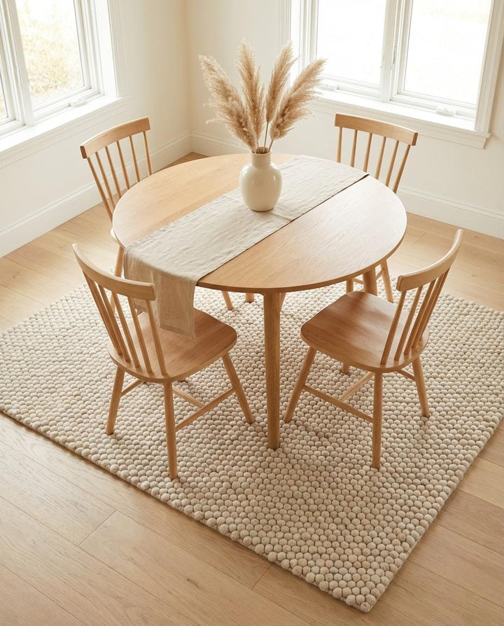 Translation missing: es.Chunky Wool Pom Pom Rug, Handmade Wool Ball Carpet, Cozy Neutral Boho Nursery Rug, Soft Textured Area Rug