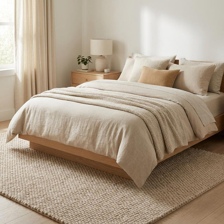 Translation missing: es.Soft chunky wool rug styled in nursery room, creating warm, safe, and cozy floor space perfect for babies and kids