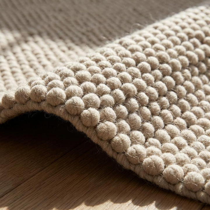 Translation missing: es.Chunky Wool Rug Handmade Cream Loop Pile Area Rug Thick Textured Neutral Boho Cozy Floor Carpet