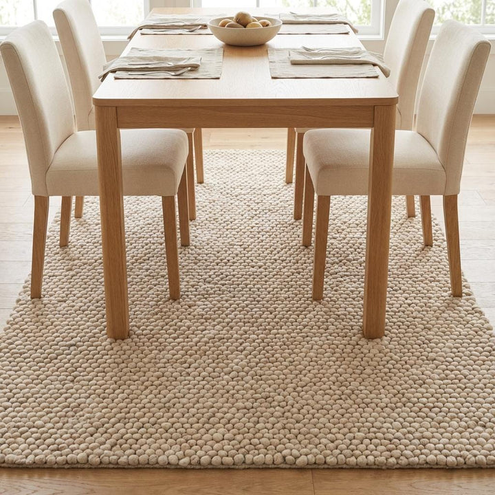 Translation missing: es.Chunky Wool Rug Handmade Cream Loop Pile Area Rug Thick Textured Neutral Boho Cozy Floor Carpet