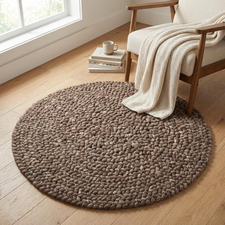 Translation missing: es.Chunky Wool Rug Handmade, Thick Loop Knit Area Rug, Cozy Neutral Farmhouse Floor Decor, Soft Textured Carpet