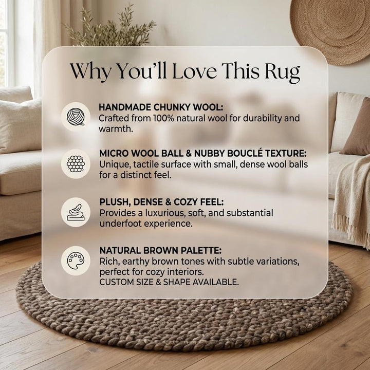 Translation missing: es.Chunky Wool Rug Handmade, Thick Loop Knit Area Rug, Cozy Neutral Farmhouse Floor Decor, Soft Textured Carpet