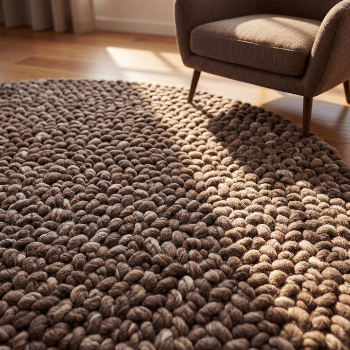 Translation missing: es.Handmade chunky wool rug with thick loop knit in neutral farmhouse style