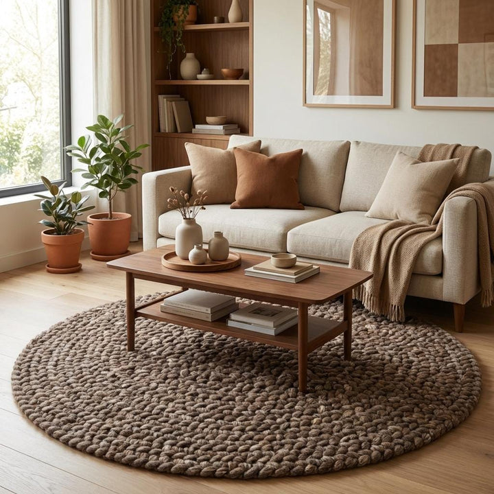 Translation missing: es.Thick handmade wool rug with looped knit design perfect for cozy bedroom or rustic home decor