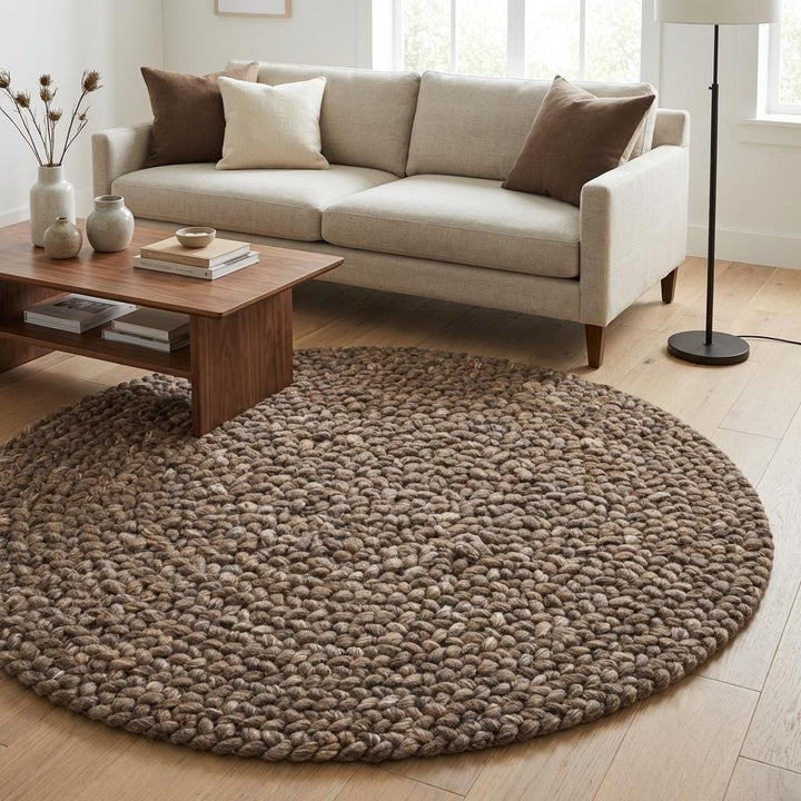 Translation missing: es.Chunky Wool Rug Handmade, Thick Loop Knit Area Rug, Cozy Neutral Farmhouse Floor Decor, Soft Textured Carpet