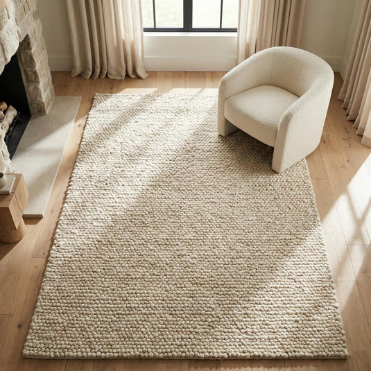 Translation missing: es.Chunky wool rug handwoven cream textured Scandinavian modern cozy area carpet