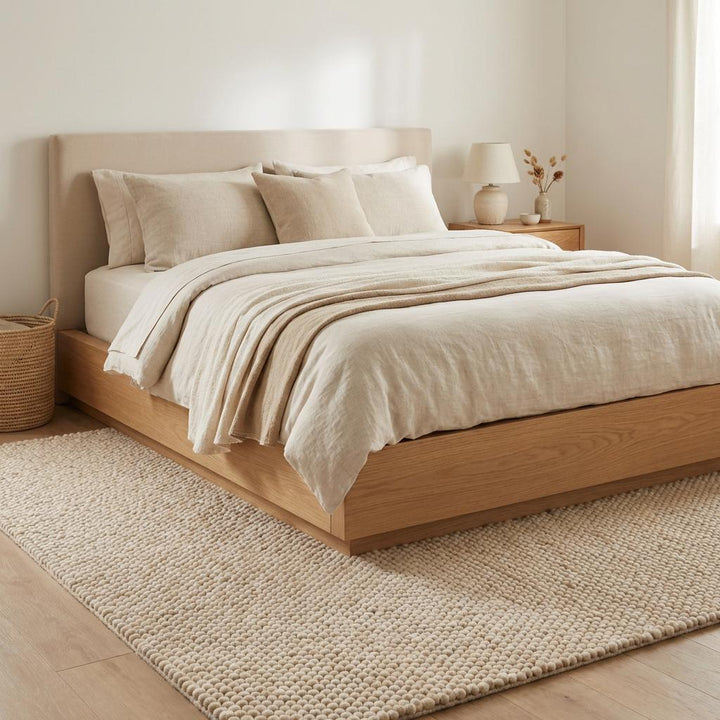 Translation missing: es.Chunky Wool Rug – Handwoven Cream Area Rug, Thick Textured Neutral Living Room Carpet, Scandinavian Modern Decor, Cozy Bedroom Nursery Rug