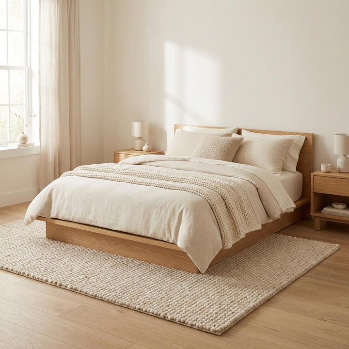 Translation missing: es.Chunky Wool Rug – Handwoven Cream Neutral Area Rug, Thick Textured Loop Pile Carpet, Modern Farmhouse Scandinavian Living Room Bedroom Decor